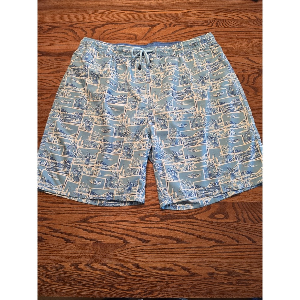 Peter Millar Swim Trunks Mens XL Island Blue The Hi Life Graphic Print 8.5"
